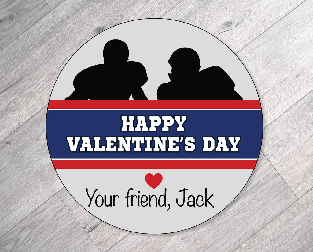 Blue and Red Football Personalized Valentine's Day Stickers