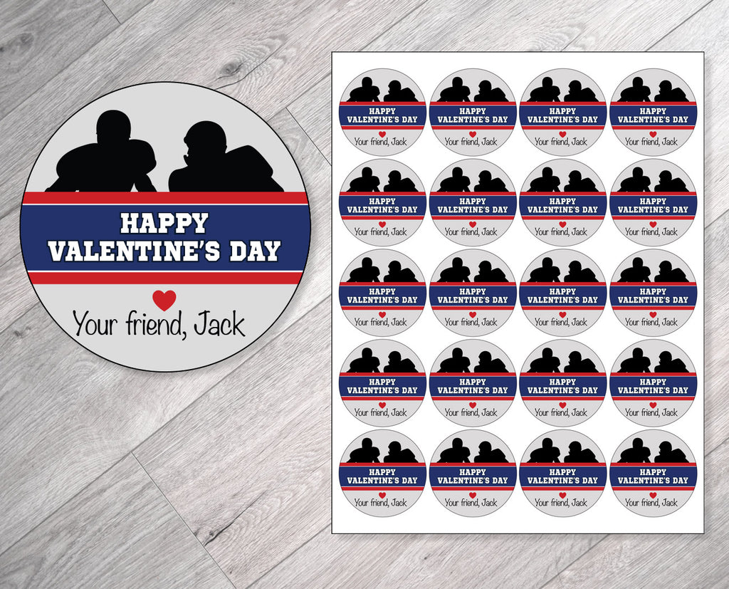 Blue and Red Football Personalized Valentine's Day Stickers