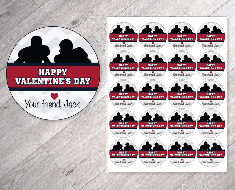 Black and Red Football Personalized Valentine's Day Stickers