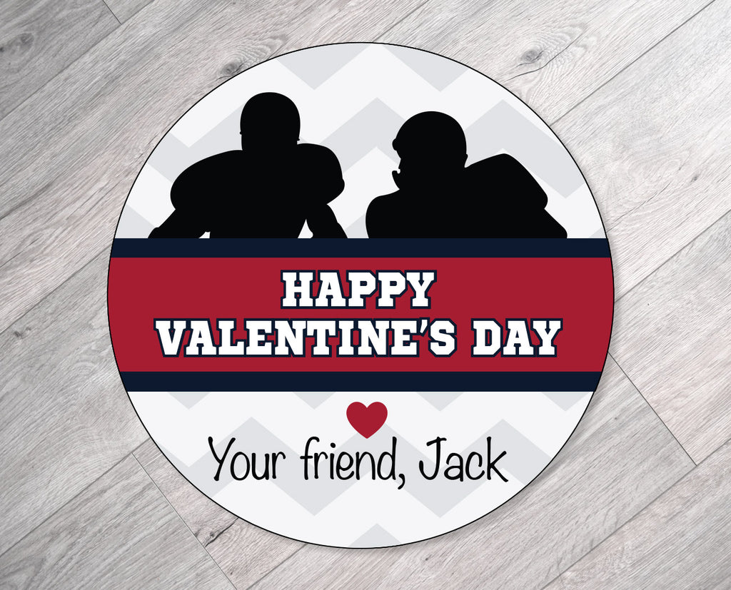 Black and Red Football Personalized Valentine's Day Stickers
