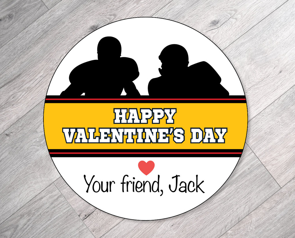 Black, Gold and Red Football Personalized Valentine's Day Stickers