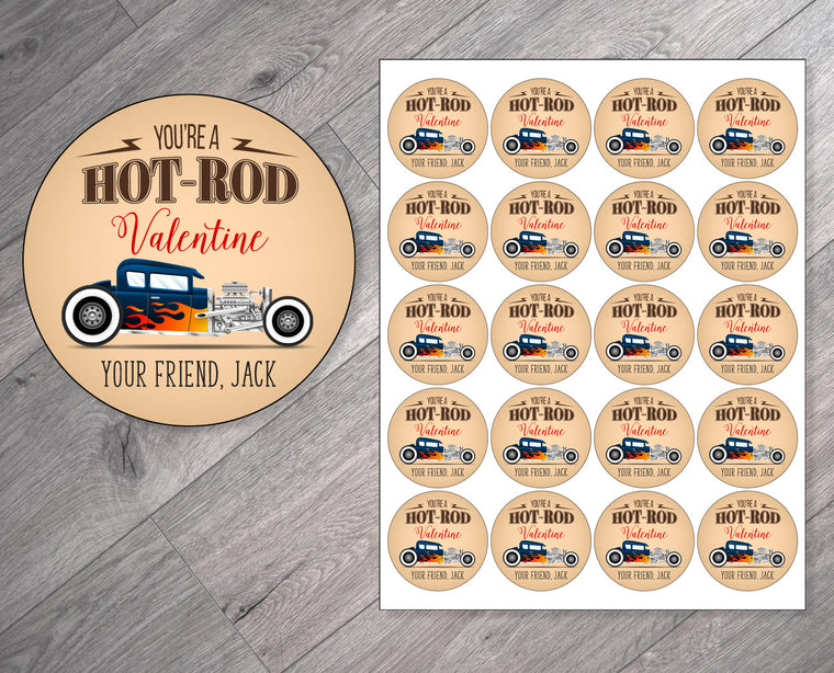 Hot-Rod Racecar Personalized Valentine's Day Stickers