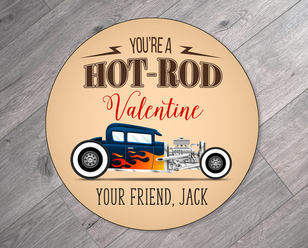 Hot-Rod Racecar Personalized Valentine's Day Stickers