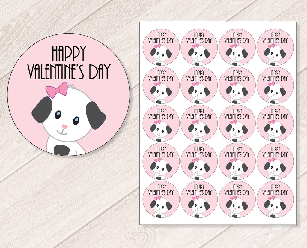 Pink Puppy Valentine's Day Stickers