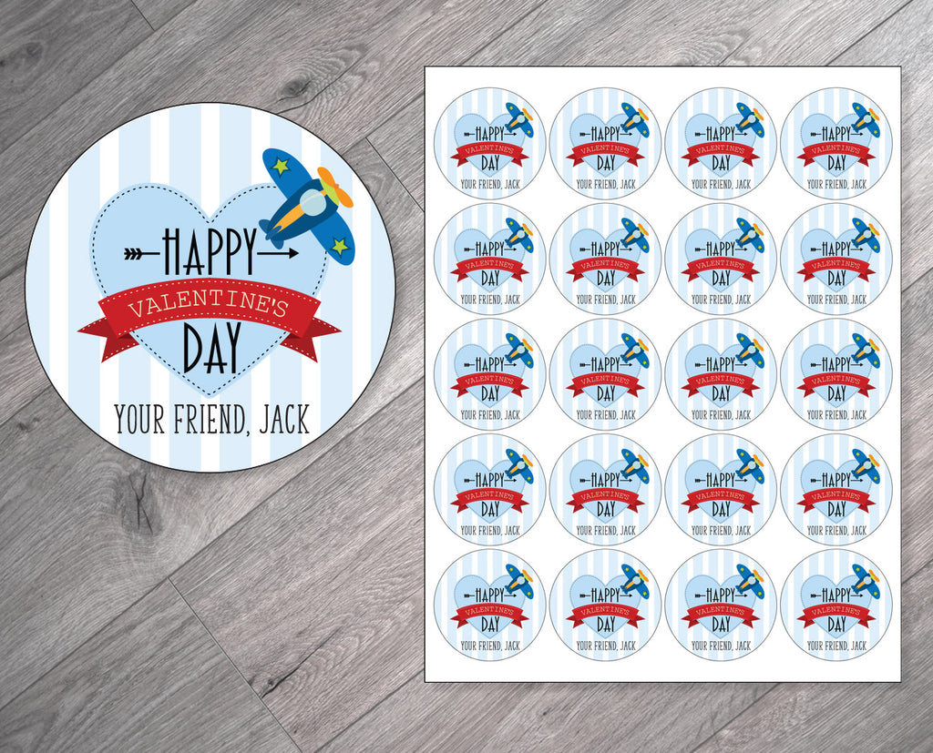 Airplane Personalized Valentine's Day Stickers