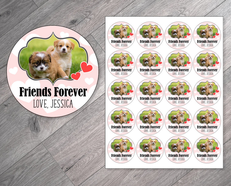 Friends Forever Puppy Theme Personalized Valentine's Day Stickers