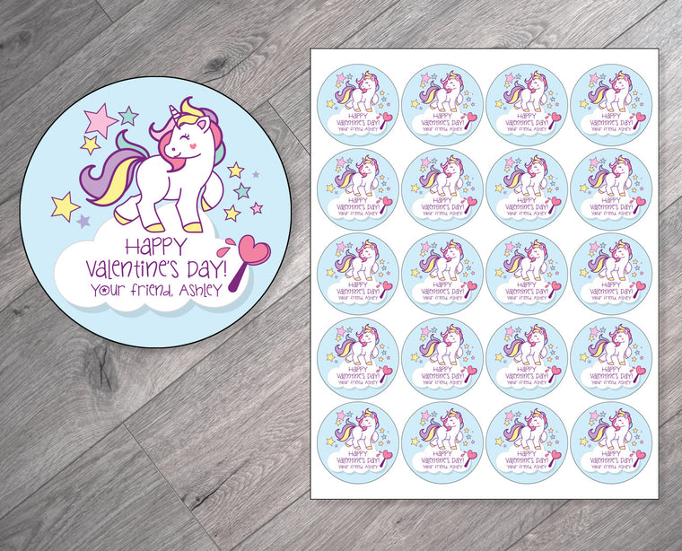 Unicorn Theme Personalized Valentine's Day Stickers
