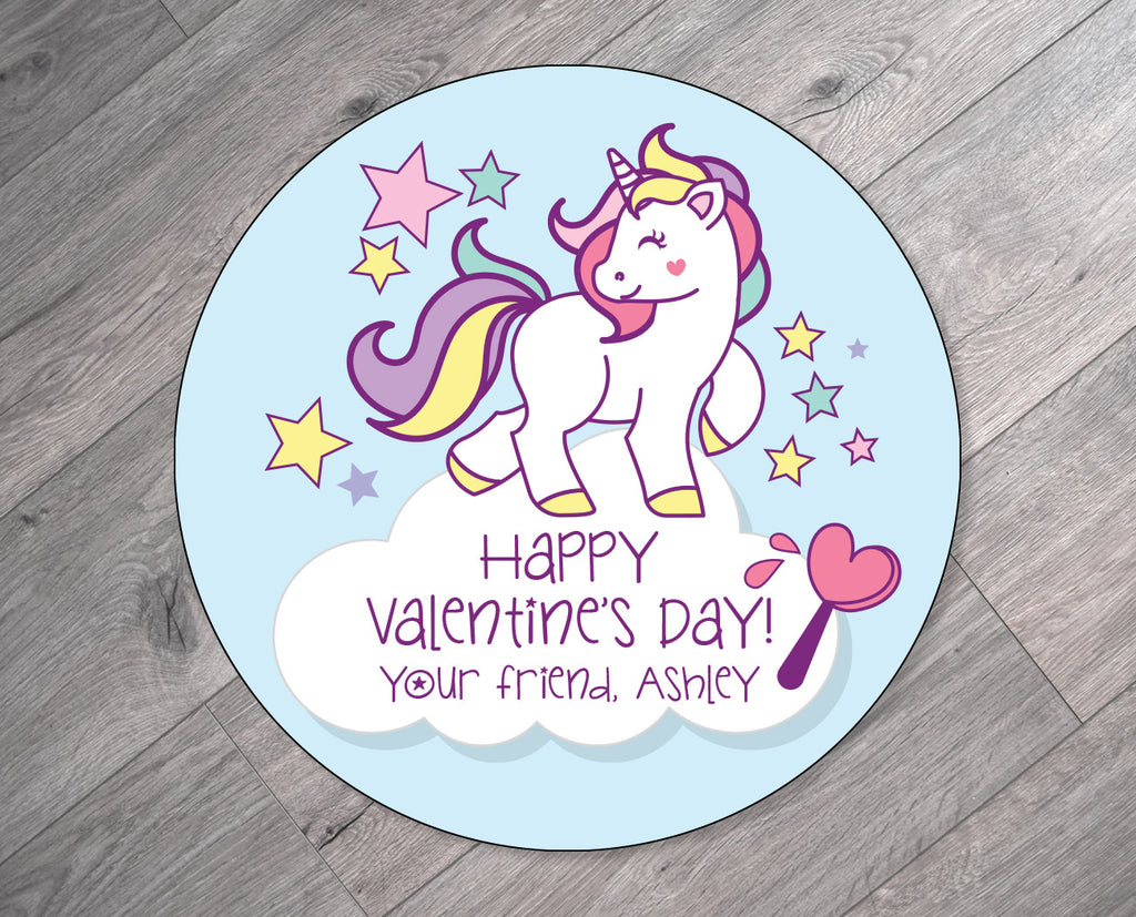 Unicorn Theme Personalized Valentine's Day Stickers