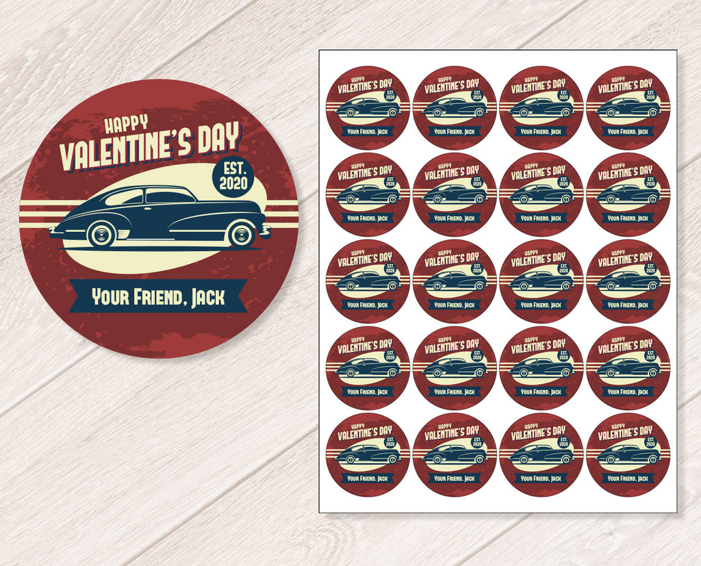 Retro Car Personalized Valentine's Day Stickers
