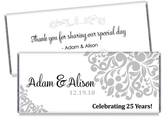Silver Wedding 25th Anniversary, any year, Anniversary Candy Bar Wrappers
