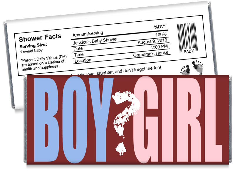 Boy or Girl Gender Reveal Baby Shower Candy Bar Wrappers