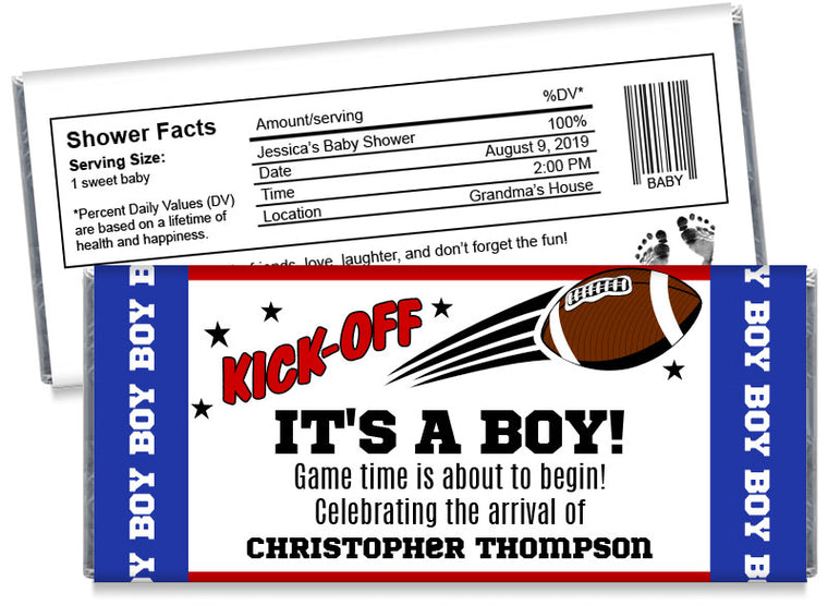 Kick-Off Football Boy Baby Shower Candy Bar Wrappers