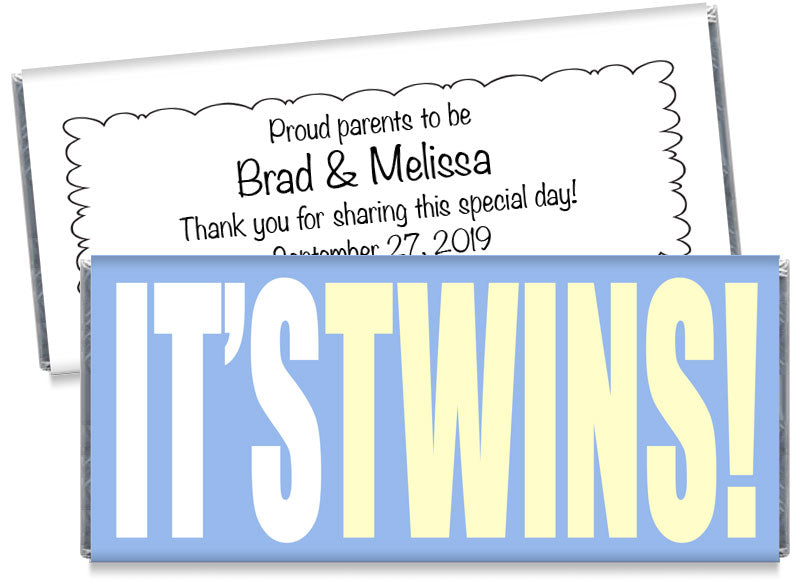IT'S TWINS! Boy Baby Shower Candy Bar Wrappers