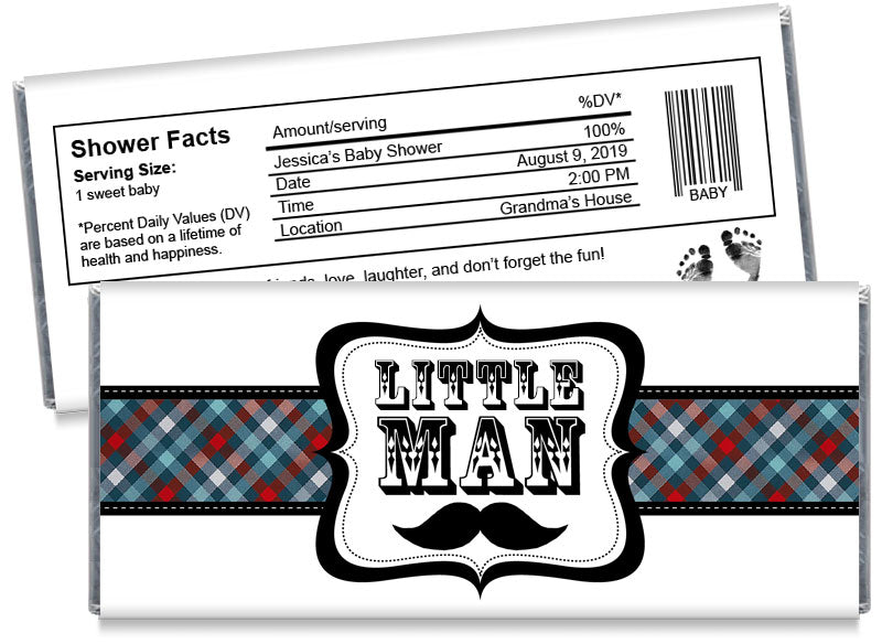 Little Man Boy Baby Shower Candy Bar Wrappers