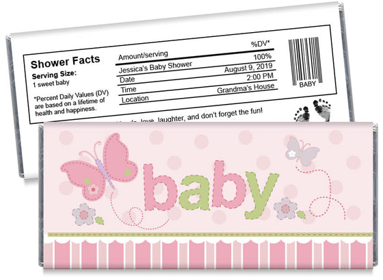 "baby" Butterfly Girl Baby Shower Candy Bar Wrappers