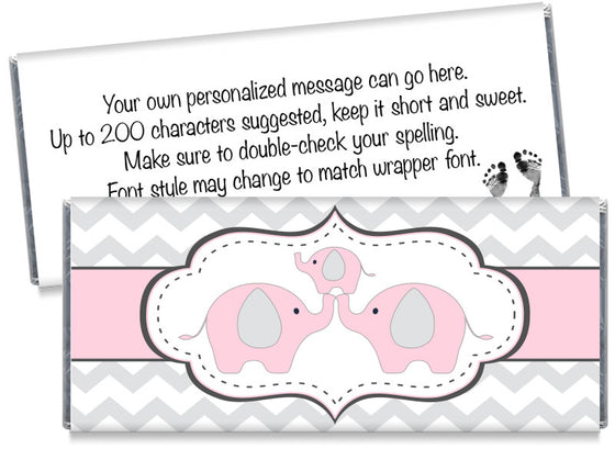 Chevron Elephant Girl Baby Shower Candy Bar Wrappers