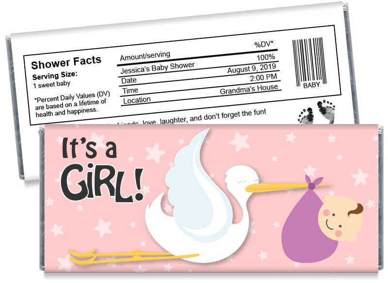 Stork Girl Baby Shower Candy Bar Wrappers