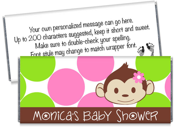 Mod Monkey Dots Girl Baby Shower Candy Bar Wrappers