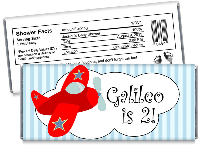 Red Airplane Boy Baby Shower Candy Bar Wrappers