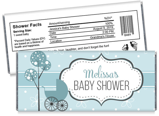 Baby Carriage Boy Baby Shower Candy Bar Wrappers