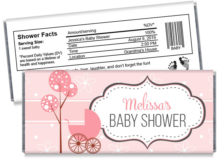 Baby Carriage Girl Baby Shower Candy Bar Wrappers