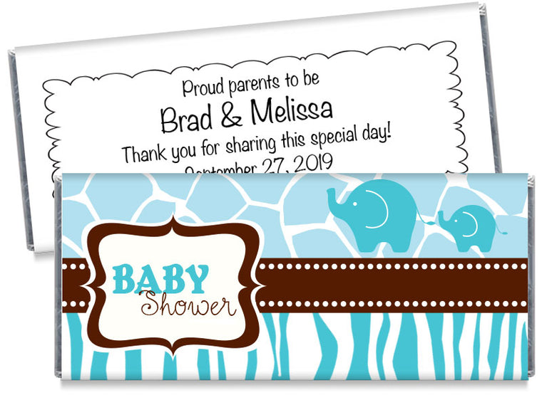 Blue Safari Elephants Baby Shower Candy Bar Wrappers
