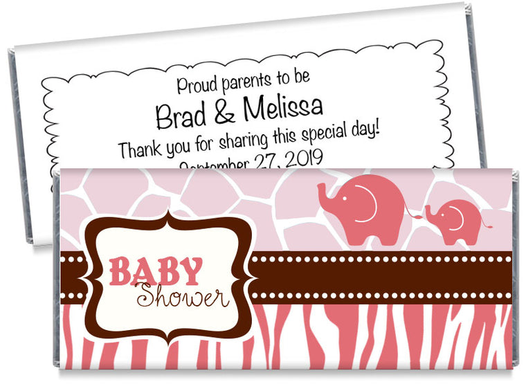 Pink Safari Elephants Baby Shower Candy Bar Wrappers