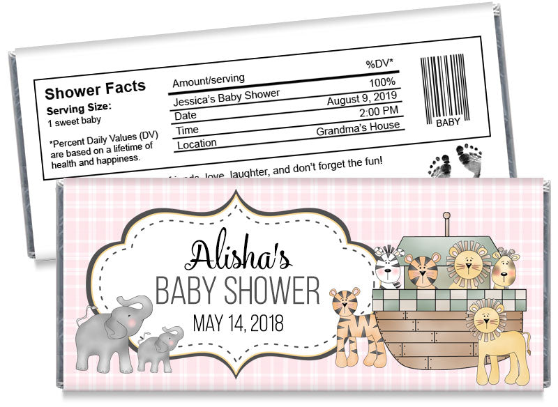 Noah's Ark Girl Baby Shower Candy Bar Wrappers