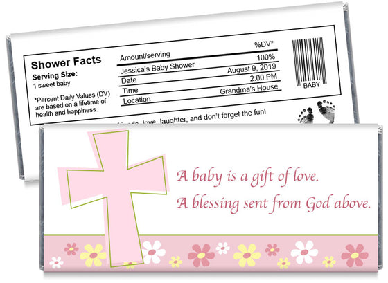 Gift of Love Cross Girl Baby Shower Candy Bar Wrappers
