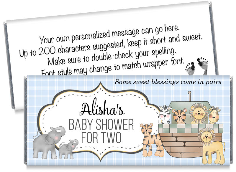 Noah's Ark It's Twins Baby Shower Candy Bar Wrappers