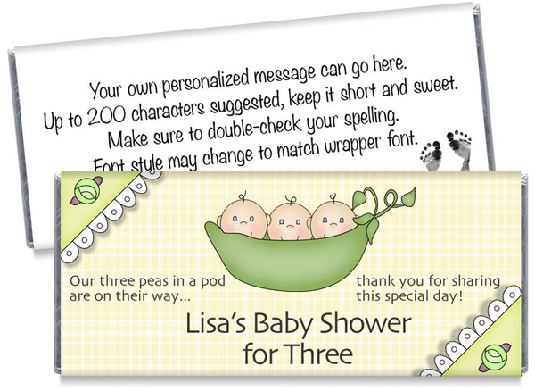 Sweetpea Triplets Baby Shower Candy Bar Wrappers - CandyBarWrappers.com