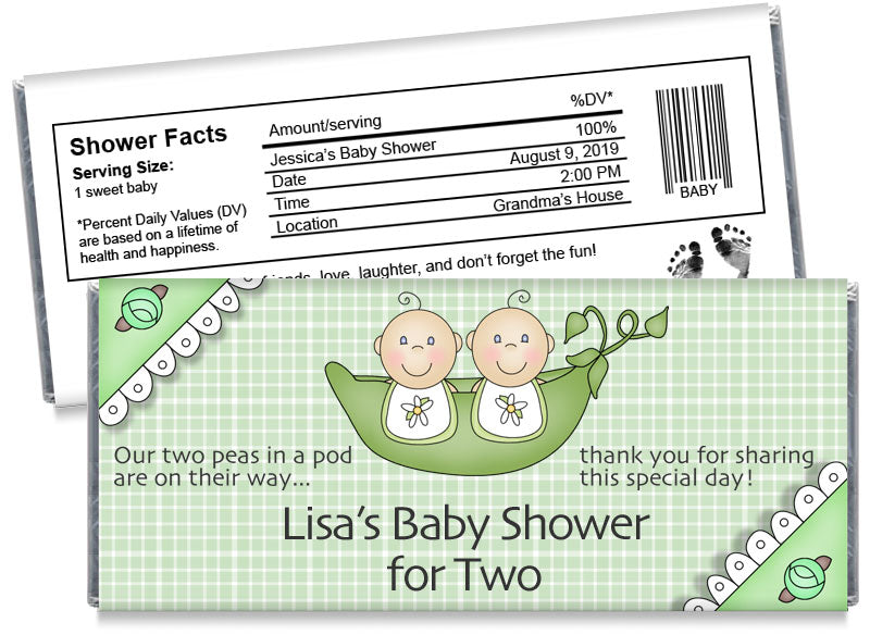 Sweetpea Twins Baby Shower Candy Bar Wrappers