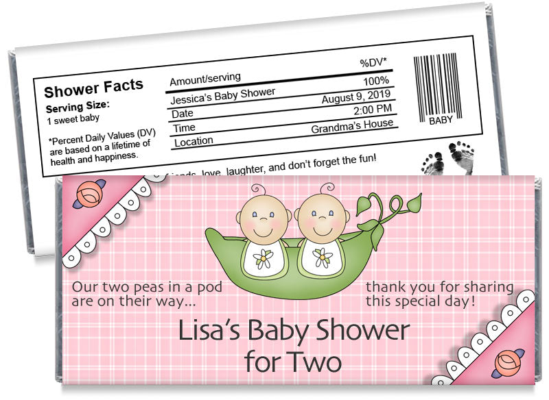 Sweetpea Twins Baby Shower Candy Bar Wrappers