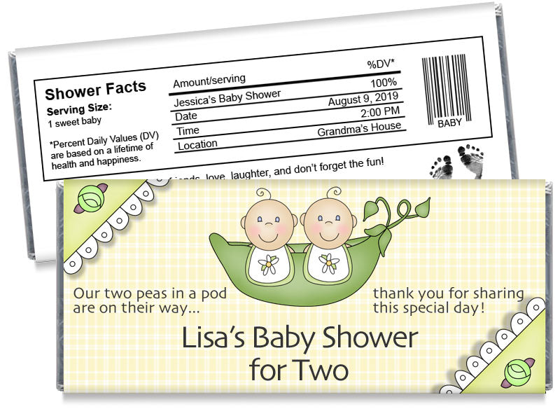 Sweetpea Twins Baby Shower Candy Bar Wrappers