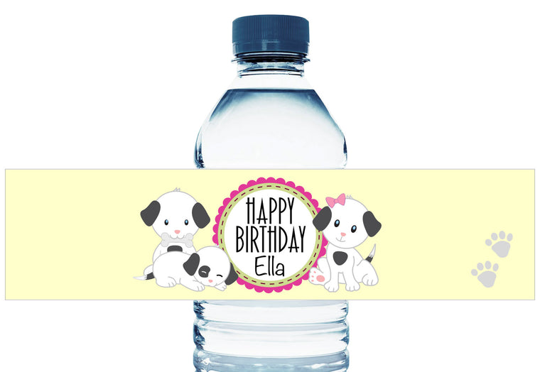 Puppies Girl Birthday Water Bottle Labels