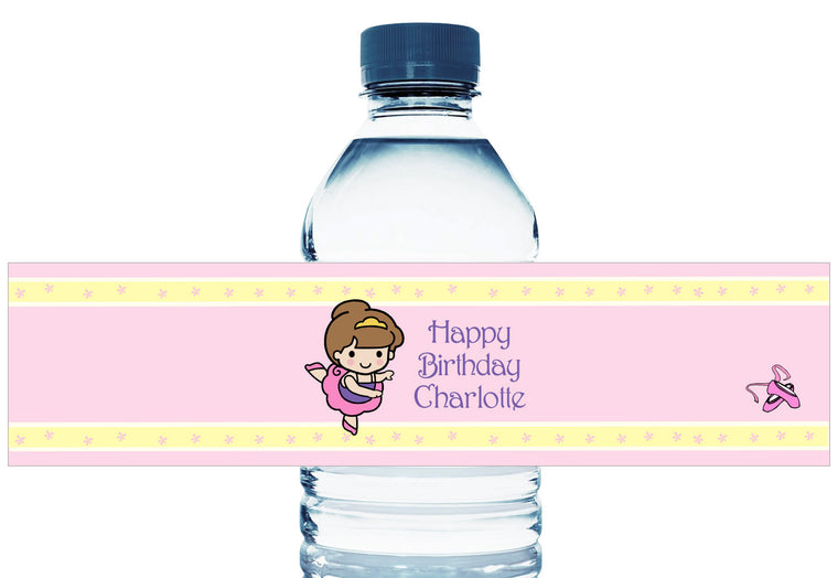 Dancing Ballerina Girl Birthday Water Bottle Labels