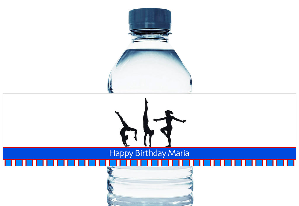 Gymnastics Girl Birthday Water Bottle Labels
