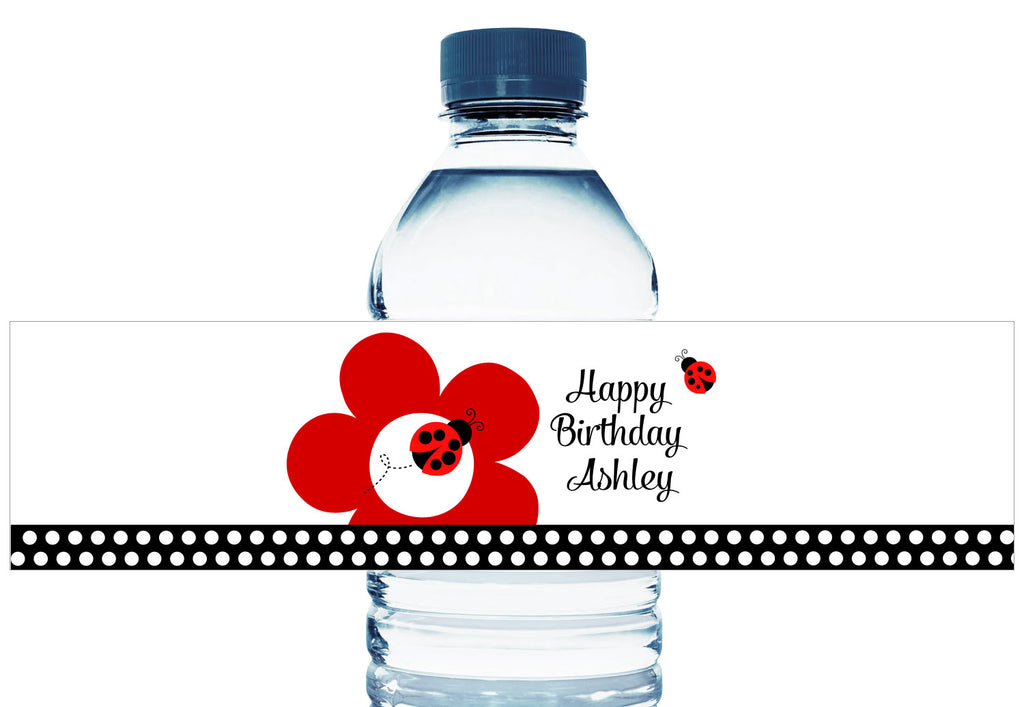 Lady Bug Dots Girl Birthday Party Water Bottle Labels