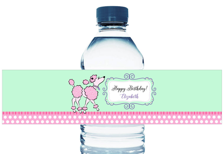Poodle Girl Birthday Water Bottle Labels