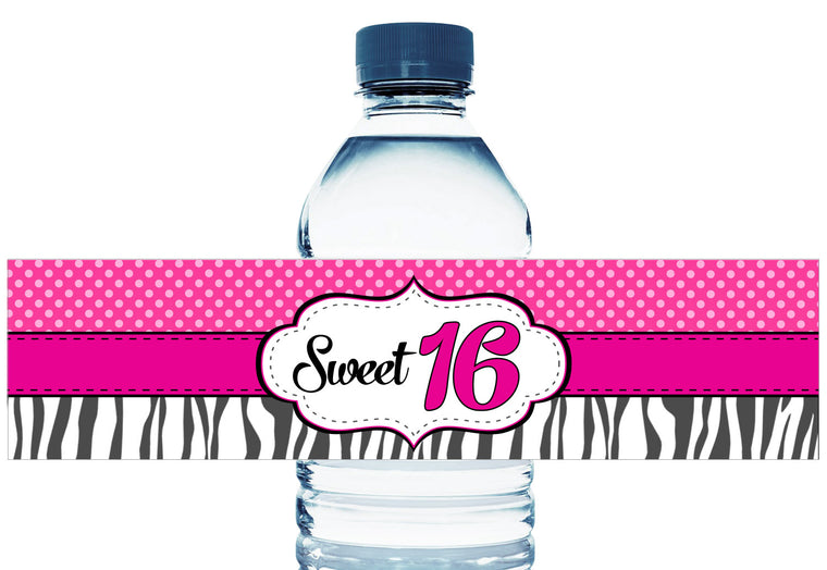 Sweet Sixteen Girl Birthday Water Bottle Labels