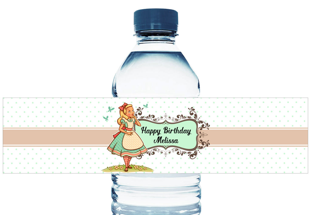 Wonderland Girl Birthday Water Bottle Labels