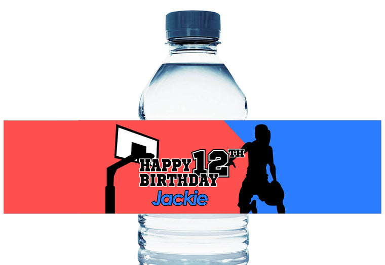 Basketball Silhouette Girl Birthday Water Bottle Labels