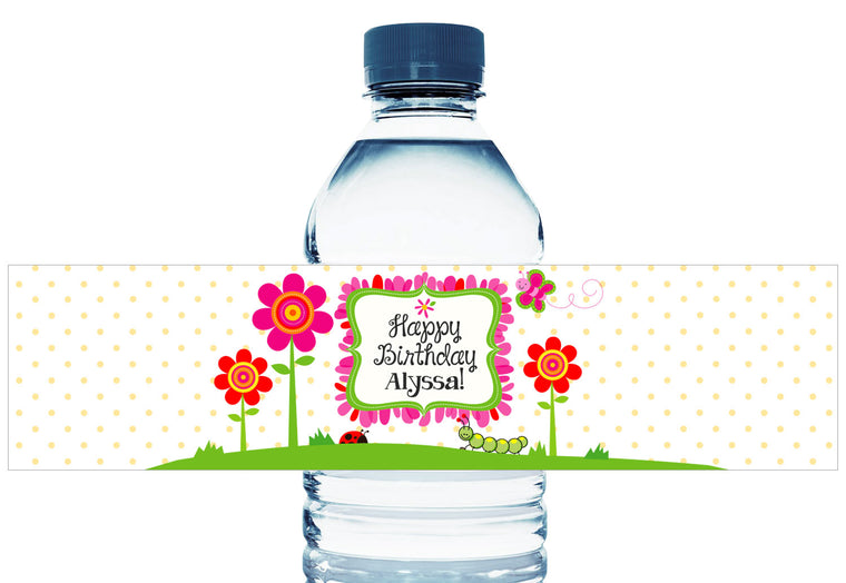 Flowers Bees Butterflies Girl Birthday Water Bottle Labels