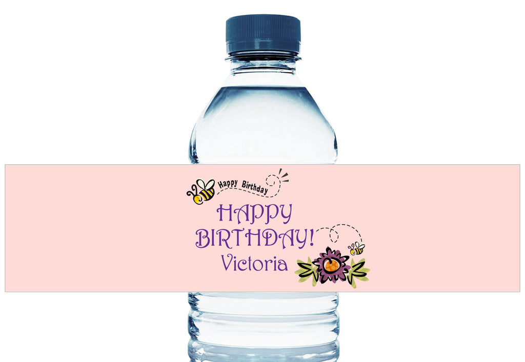 Bee Girl Birthday Water Bottle Labels