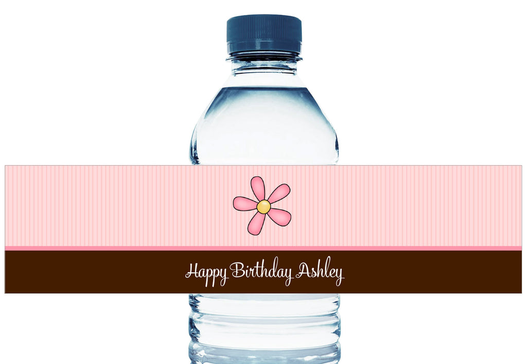 Pink and Brown Girl Birthday Water Bottle Labels