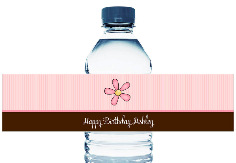 Pink and Brown Girl Birthday Water Bottle Labels