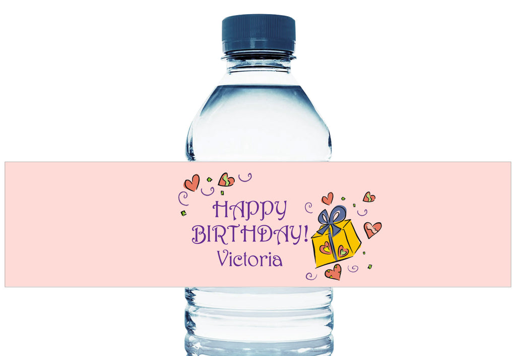 Pink Birthday Present Girl Birthday Water Bottle Labels
