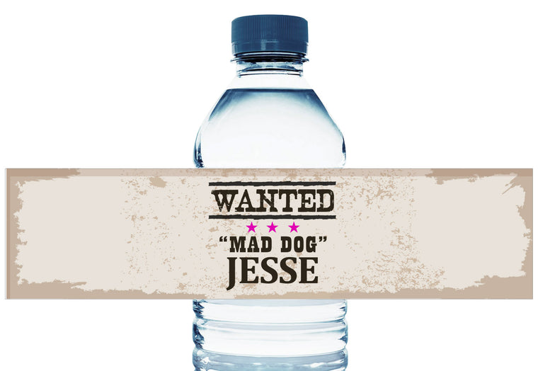Wanted Cowgirl Girl Birthday Water Bottle Labels