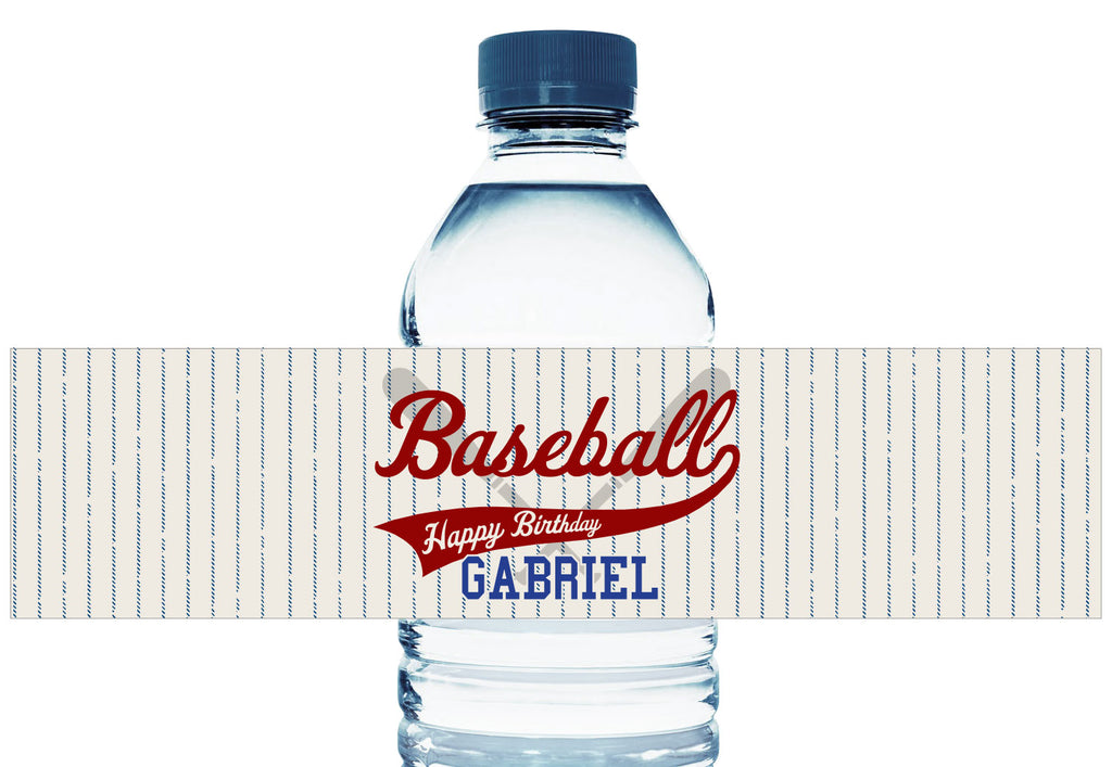 Retro Baseball Personalized Boy Birthday Water Bottle Labels