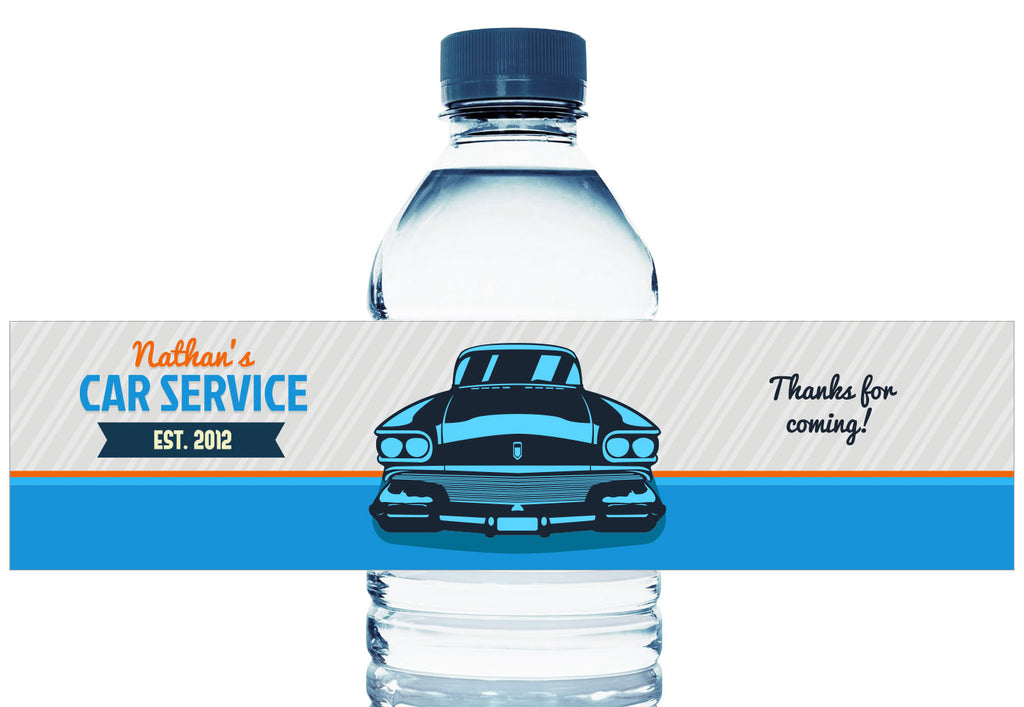 Car Service Personalized Boy Birthday Water Bottle Labels